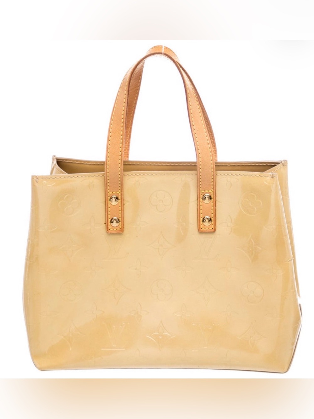 Louis Vuitton Beige Patent Monogram Tote with Tan Handles